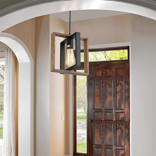  lampada a sospensione piccola da fattoria 1 testa apparecchio a 4 teste lampada a sospensione per isola cucina con cavo finitura nera struttura in legno lampadario per corridoio ingresso armadio