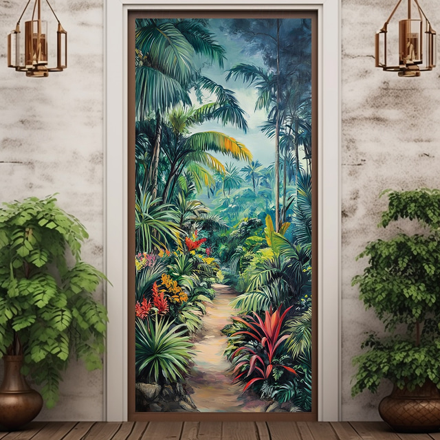  Landscape Door Decorations Door Covers Tropical Flowers Door Tapestry Door Curtain Decoration Backdrop Indoor/Outdoor Door Banner for Front Door Farmhouse
