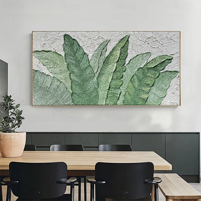  store håndlagde grønne blader oljemaleri håndmalt veggkunst 100 % håndlaget oljemaleri håndmalt bananblad abstrakt oljemaleri tropisk oljemaleri veggkunst moderne grønn planterom dekor