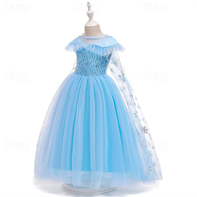  Enfants Fille Robe Couleur unie manche longue Extérieur Soirée Paillettes Maille Patchwork Mode Costume Polyester Maxi Robe Trapèze Robe en Tulle Eté Printemps 4 ans et + Bleu Bleu clair