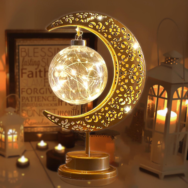  månlampa eid mubarak firande för ramadan  & eid heminredning – batteridrivet bord, sovrum, fönster, garderobsdekoration