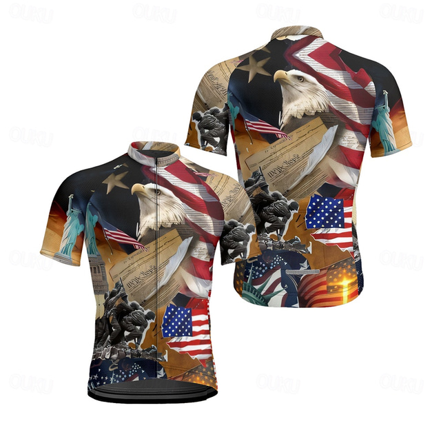  Men's Cycling Jersey Short Sleeve Bike Tee Tshirt Jersey with 3 Rear Pockets Mountain Bike MTB Breathable Quick Dry Anatomic Design Wicking Navy Brown Khaki Eagle Sports Clothing Apparel