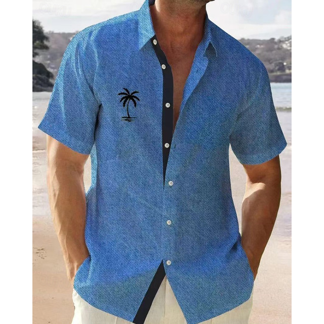  Hombre Camisa Camisa minimalista Aloha Camisa de verano Camisa casual Camisa de playa Abotonar la camisa Blanco Azul Piscina Manga Corta Graphic Cuello Camisero Vacaciones Hawaiano Ropa Poliéster