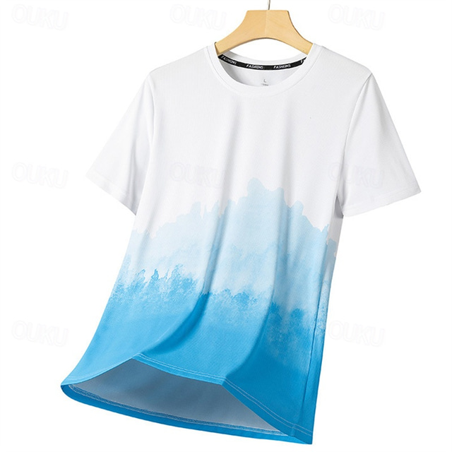  Men's Tee Short Sleeve Shirt Tee Top Short Sleeve Crewneck Spring &  Fall Gradient Fashion Designer Quick Dry Vacation Street Going out Black White Blue Top Tee for Men