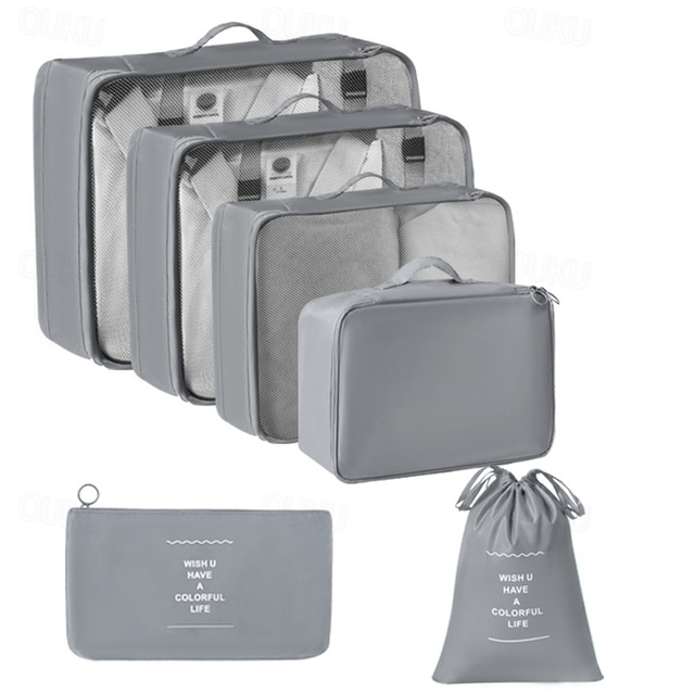  مجموعة مكعبات التعبئة المضغوطة للسفر، حقائب تنظيم الأمتعة القابلة للطي، حقيبة محمولة لمستحضرات التجميل وأدوات النظافة، حقائب تخزين ملابس متعددة الوظائف لرحلات العمل والإجازات