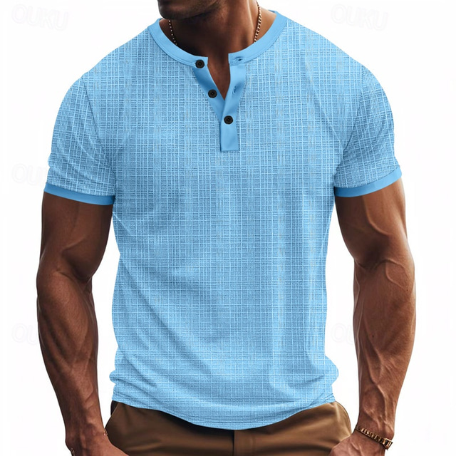  Men's Button T Shirt T Shirt Henley Shirt Tee Short Sleeve Henley Summer Solid / Plain Color Fashion Designer Fashion Vacation Street Going out Navy Black White Top Tee for Men