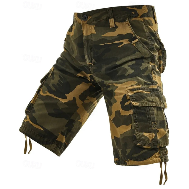  Herre Cargoshorts Camo Shorts Shorts Sommershorts Multi lomme Klapplomme Kamuflasje Kamuflasje Farge Komfort Anvendelig Knelengde utendørs Sport Daglig Mote Fritid Rød Lilla
