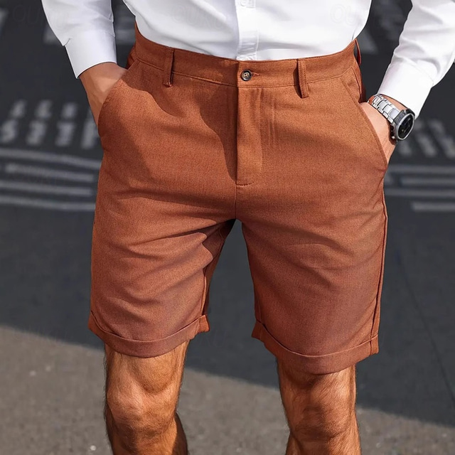  Men's Dress Shorts Summer Shorts Work Shorts Golf Shorts Pocket Plain Comfort Breathable Short Outdoor Vacation Sport Casual Coffee