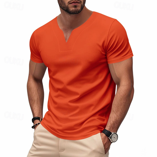  Men's T Shirt Tee Short Sleeve Shirt Tee Top Short Sleeve V Neck Summer Plain Fashion Designer Basic Classic Vacation Street Going out Black White Orange Top Tee for Men