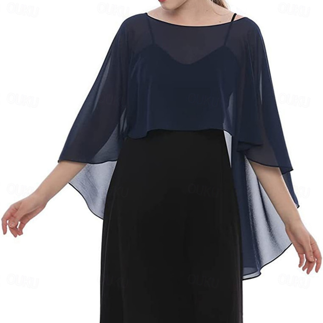  Estolas de Señora Elegante Sin Mangas Gasa Velos de Boda Con Color Puro Para Fiesta Primavera verano