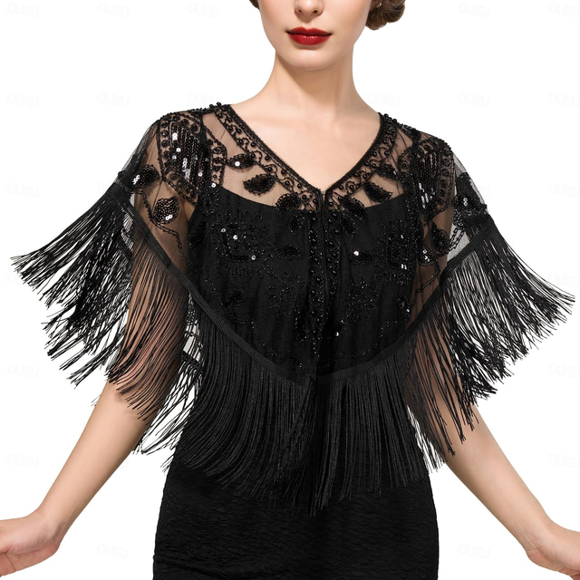  Бурные 20-е 1920-е годы Ретро Шали в стиле флэппер Великий Гэтсби Девушка-обманщик Пайетки С кисточками Маскарадный костюм Жен. Карнавал Для вечеринок Свадьба Маскарад Взрослые Воротник-шаль