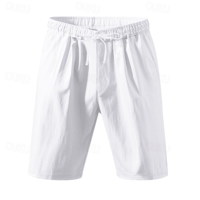  Men's Shorts Linen Shorts Summer Shorts Beach Shorts Pocket Drawstring Elastic Waist Plain Comfort Breathable Short Vacation Holiday Beach Hawaiian Boho Black White
