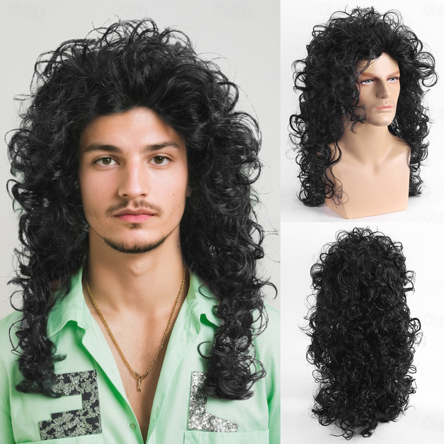  Synthetic Wig Curly Wavy Layered Haircut With Bangs Machine Made Wig 24 inch A1 Synthetic Hair Women's Classic Comfortable Color Gradient Black Halloween Wigs