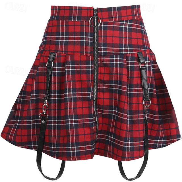  Retro Vintage Punk & Gothic 1980s Mini Skirt Pop Star Rocker High Waist Check Fancy Dress Women's Halloween Carnival Party Adults' Skirt Spring & Summer