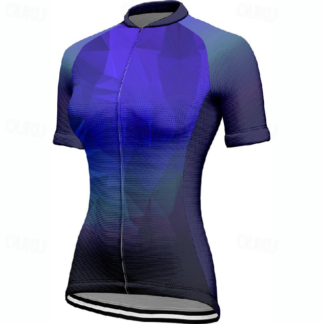  Women's Cycling Jersey Short Sleeve Bike Tee Tshirt Jersey with 3 Rear Pockets Mountain Bike MTB Breathable Quick Dry Anatomic Design Wicking Blue Dark Green Purple Gradient Sports Clothing Apparel