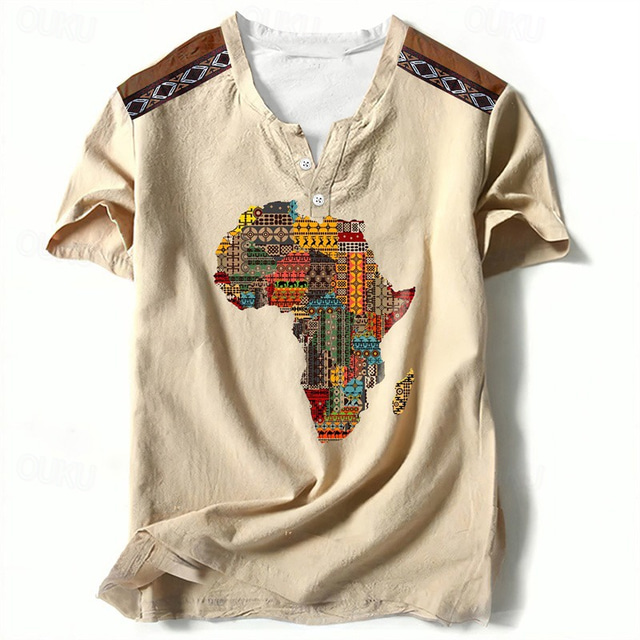  Homme Tribal Impressions Graphiques T-shirt Chemise Henley Chemise vintage Manche Courte Impression 3D Designer Classique Occasionnel Extérieur Vacances Quotidien Printemps & Été Marron clair Bleu