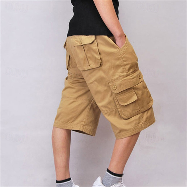  Men's Cargo Shorts Camo Shorts Shorts Summer Shorts Multi Pocket Flap Pocket Camo Camouflage Solid / Plain Color Comfort Wearable Knee Length Outdoor Sport Daily Fashion Casual Black Blue