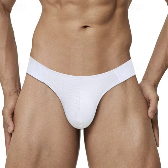  Men's 1 PCS Basic Panties Brief Underwear Patchwork Polyester Breathable Soft Comfortable Plain Mid Rise Black White