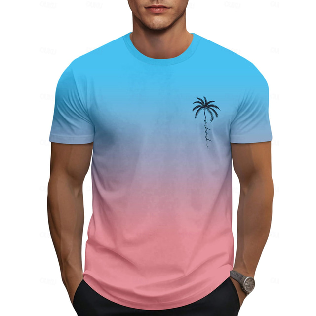  Bărbați Tricouri Cămașă cu mânecă scurtă Tee Top Manșon scurt Crewneck Primăvara & toamnă Copac de cocos Modă Designer Imprimeu Vacanță Stradă Ieșire Roz Îmbujorat Albastru piscină Trifoi Top tricou