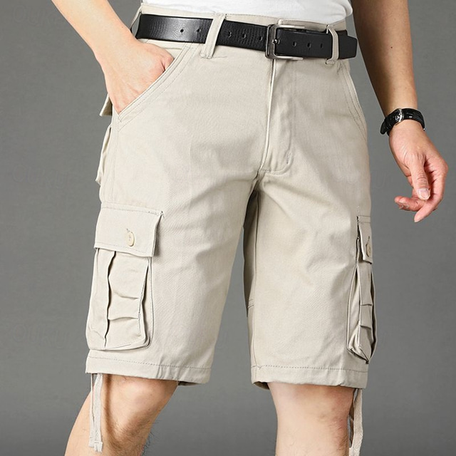  Men's Cargo Shorts Shorts Summer Shorts Multi Pocket Flap Pocket Plain Comfort Wearable Knee Length Outdoor Sport Daily Fashion Casual Black Yellow