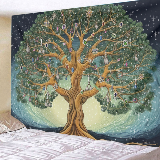  Tree of Life Hanging Tapestry Wall Art Large Tapestry Mural Decor Photograph Backdrop Blanket Curtain Home Bedroom Living Room Decoration Treasure Gem
