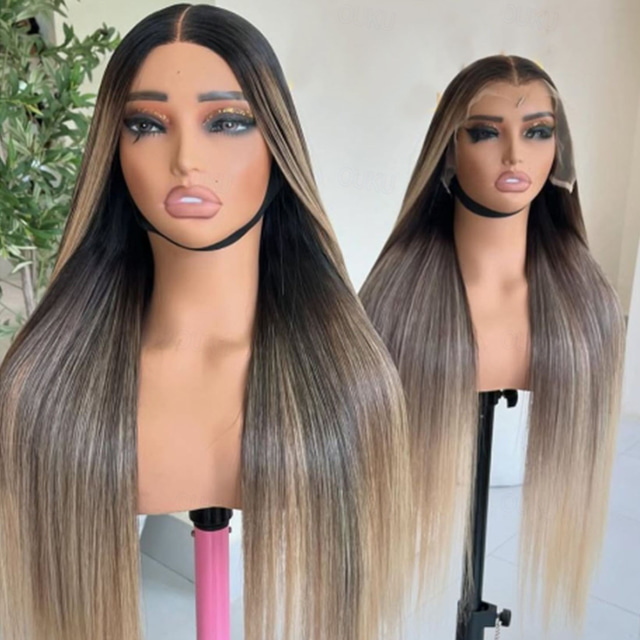  Remy Human Hair 5x5 Closure 13x4 Lace Front Wig Middle Part Brazilian Hair Wavy Multi-color Wig 130% 150% Density Ombre Hair Highlighted / Balayage Hair Natural Hairline Glueless For Women Long Human