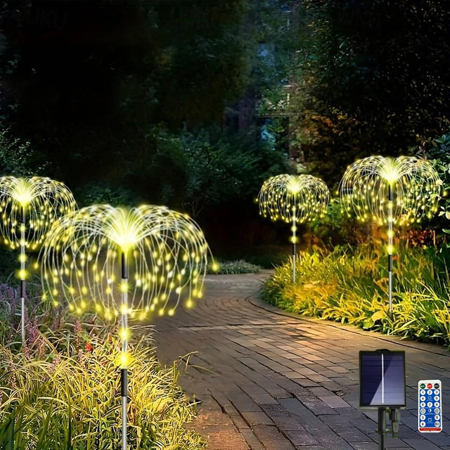  4 pään led-ulko aurinkolamput ilotulitus valot 480 helmellä, pihan puutarhapolku, nurmikko, hääjuhlat, juhlatunnelma, koristevalot