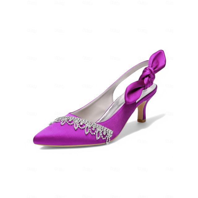  pantofi de mireasa cu toc de pisoi din satin alb - tocuri de mireasa cu varf ascutit cu ornamente cu cristale si curea cu fundita