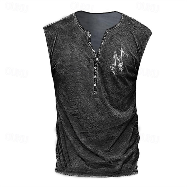  Men's Tank Top Vest Top Undershirt Sleeveless Shirt Sleeveless V Neck Summer Printing Fashion Designer Vacation Street Going out Black White Ginger Top Tee for Men