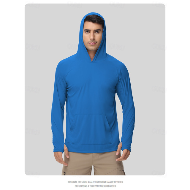  Men's Hiking Tee shirt Long Sleeve Hooded Tee Tshirt Outdoor Stretchy Terylene Dark Grey Black White Fishing Workout