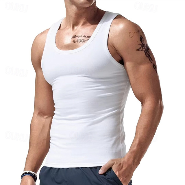  Men's Tank Top Vest Top Undershirt Sleeveless Shirt Sleeveless Crew Neck Summer Plain Fashion Designer Basic Classic Vacation Street Going out Black White Wine Top Tee for Men
