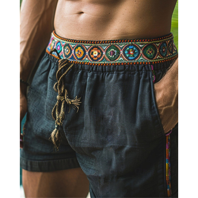  Men's Shorts Summer Shorts Casual Shorts Pocket Drawstring Elastic Waist Color Block Comfort Breathable Short Outdoor Vacation Casual Ethnic. Black