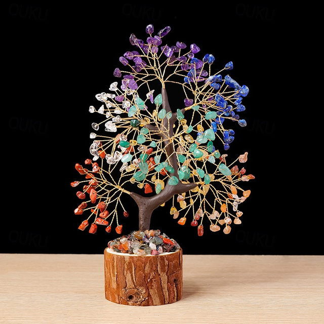  Crystal Tree of Life 7 Chakra Healing Crystal Trees for Home Decor Office Desk Decor Living Room Decor Handmade Bonsai Trees for Positive Energy Money Good Luck Birthday Gifts for Women Mom
