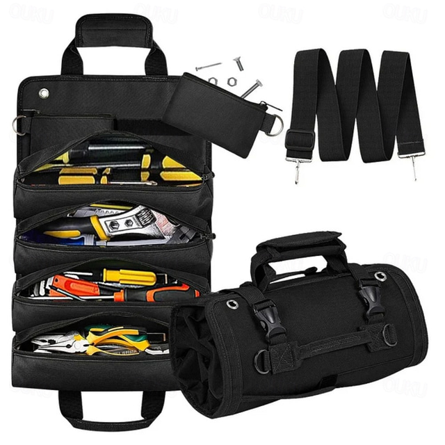  Hardware Tool Roll Storage Bag, Oxford Cloth Tool Pouch, Crossbody & Carry Tool Organizer, Vehicle Tool Storage Roll