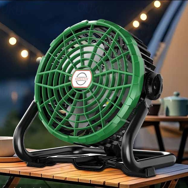  1 ventilador portátil de acampamento doméstico de 6 polegadas com rotação de 360 graus, display de potência com regulação de velocidade infinita, iluminação de inundação que pode ser pendurada ou em pé