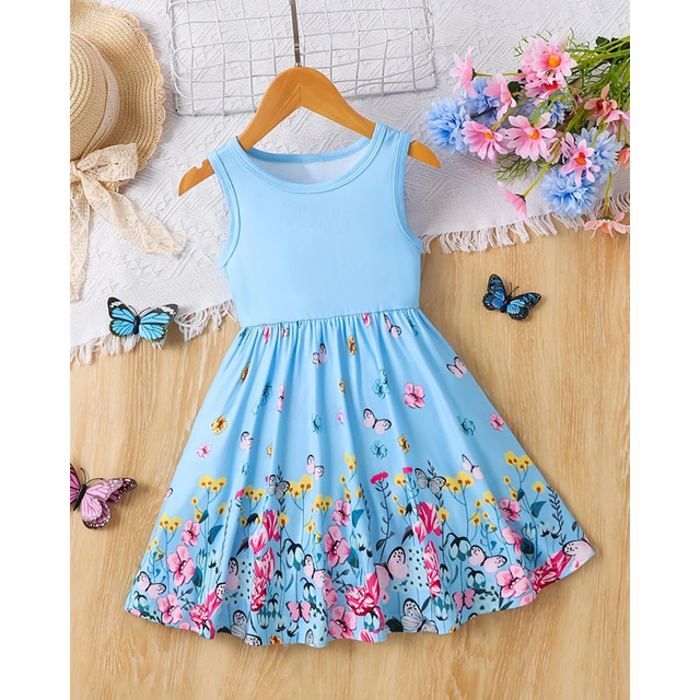  Ostern Mädchen' 3D Graphic Schmetterling Kleid Ärmellos Sommer Frühling Urlaub Täglich Festtage Prinzessin Schön Süß kinderkleidung 4-12 Jahre Casual kleid A Linie Kleid Knielang Regular Fit