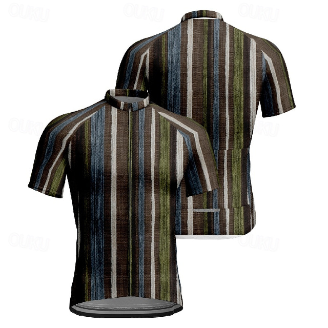  Men's Cycling Jersey Short Sleeve Bike Tee Tshirt Jersey with 3 Rear Pockets Mountain Bike MTB Breathable Quick Dry Anatomic Design Wicking Black Blue Stripes Sports Clothing Apparel
