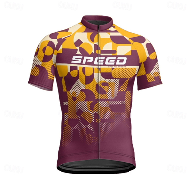  Men's Cycling Jersey Short Sleeve Bike Tee Tshirt Jersey with 3 Rear Pockets Mountain Bike MTB Breathable Quick Dry Anatomic Design Wicking Dark Pink Dark Purple Red Gradient Sports Clothing Apparel