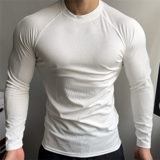  Men's T Shirt Tee Tee Top Long Sleeve Shirt Long Sleeve Crew Neck Spring &  Fall Plain Fashion Designer Basic Patchwork Vacation Street Going out Black White Cyan Top Tee for Men