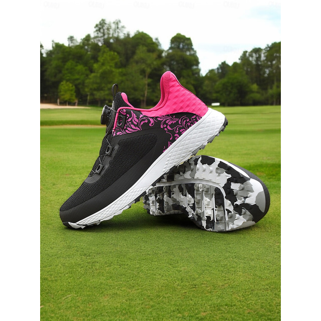  Bold Black and Pink Women's Golf Shoes - Dynamic Support and Robust Grip, Great for Professional and Amateur Golfers