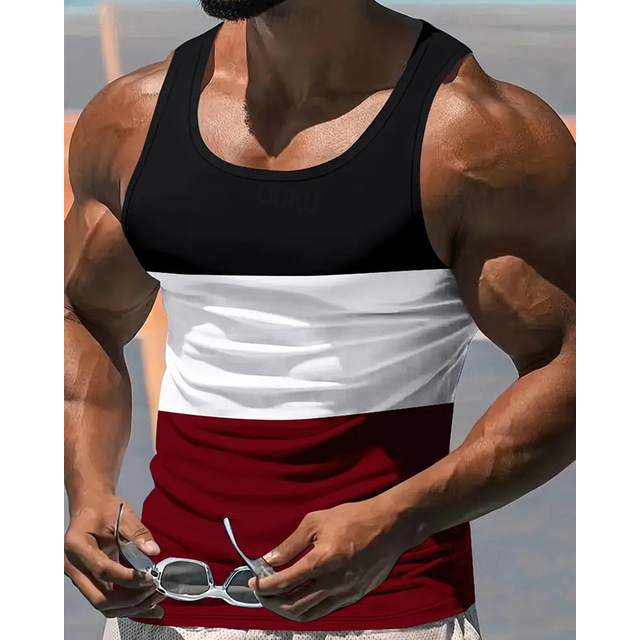  Herr Linne Undertröjor Ärmlös tröja Ärmlös Rund halsringning Sommar Färgblock Mode Designer Semester Gata Utekväll Svart Vit Gul Topp t-shirt för män