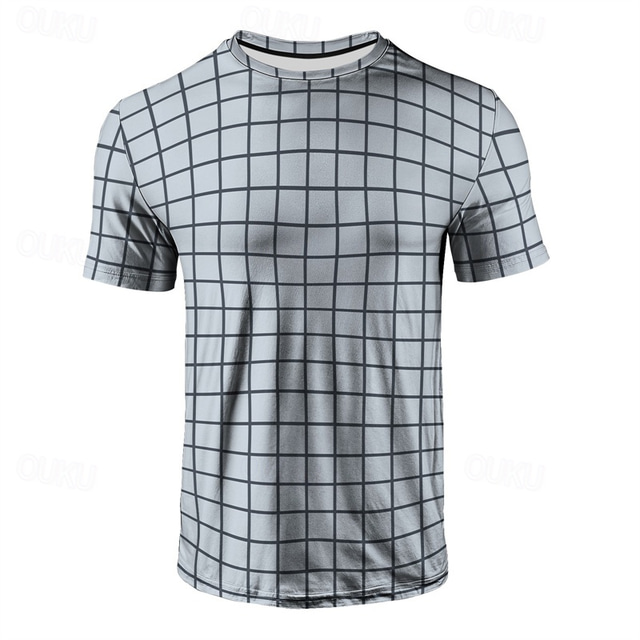  Men's T Shirt Henley Shirt Tee Short Sleeve Shirt Short Sleeve Crewneck Summer Plaid / Check Fashion Designer Basic Check Pattern Vacation Street Going out Dark Gray Gray Top Tee for Men