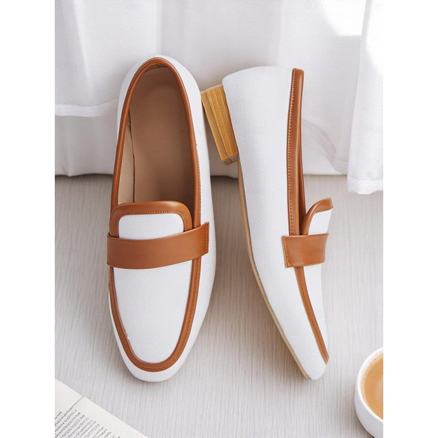  γυναικεία παντελόνια penny loafers – λευκά και καφέ με χαμηλό τακούνι φλατ γραφείου για δουλειά και καθημερινές μετακινήσεις