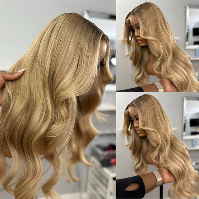  Brazilian Remy Human Hair Honey Blonde 5x5 Glueless Closure Wigs Ombre Colored 13x4 Lace Frontal Wig For Women Pre Plucked
