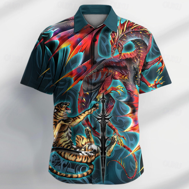  dragonblade tigerblade high rez by Ruth Thompson miesten eläinaiheinen tiikeri-lohikäärmepaita, lyhythihainen designer-paita, rajoitettu taiteilijaerä