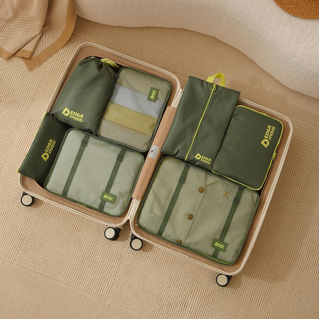  Juego de cubos de embalaje de compresión de viaje, bolsas organizadoras de equipaje de 7 piezas para maletas, bolsas de almacenamiento impermeables de sarga gruesa para viajes, portátiles & versátil