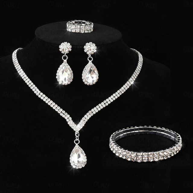  Bridal Jewelry Sets 1 set Imitation Diamond Alloy Rings 1 Necklace 1 Bracelet Earrings Women's Artistic Jewelry Set For Wedding Wedding Guest Party Evening Wear
