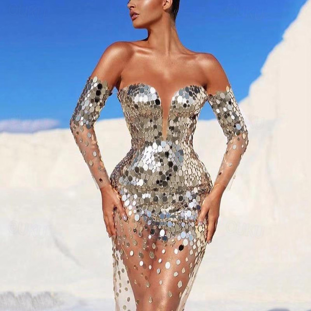  Drag Queen Mândrie Rochii Bodycon Adulți Pentru femei Plasă Sequin Club de noapte Parada Mândriei Luna Mândriei Halloween Carnaval Costum ușor de carnaval