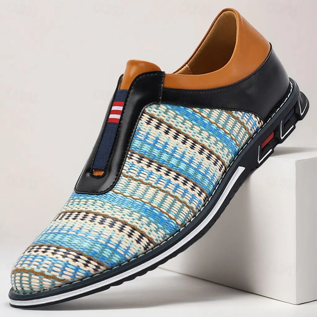  Baskets homme en similicuir tressé bleu nylon – Modèle confortable à enfiler avec détails en similicuir, idéal pour les sorties décontractées, le quotidien et les escapades de week-end