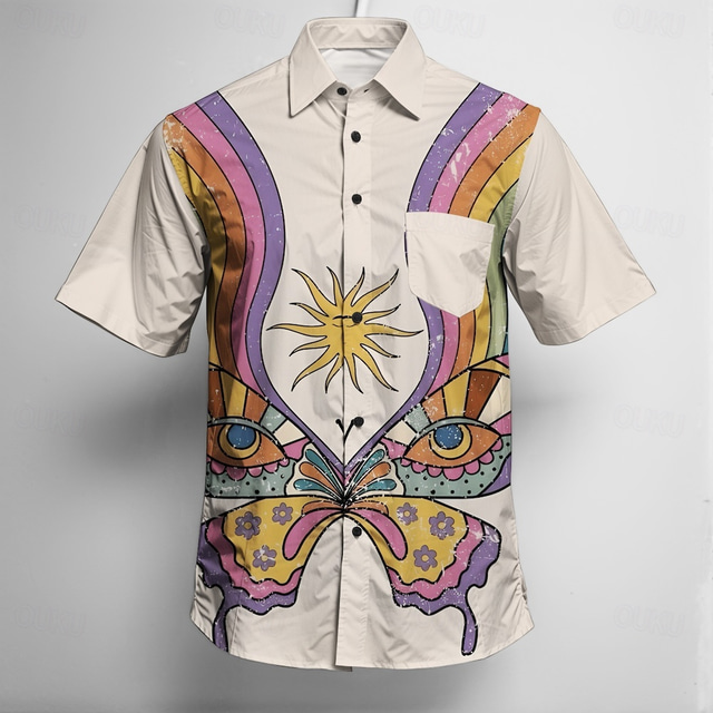  Retro Vintage 1970s Shirt Aloha Shirt Hippie Disco Butterfly Men's Masquerade Vacation Party Pride Parade Adults' Shirt